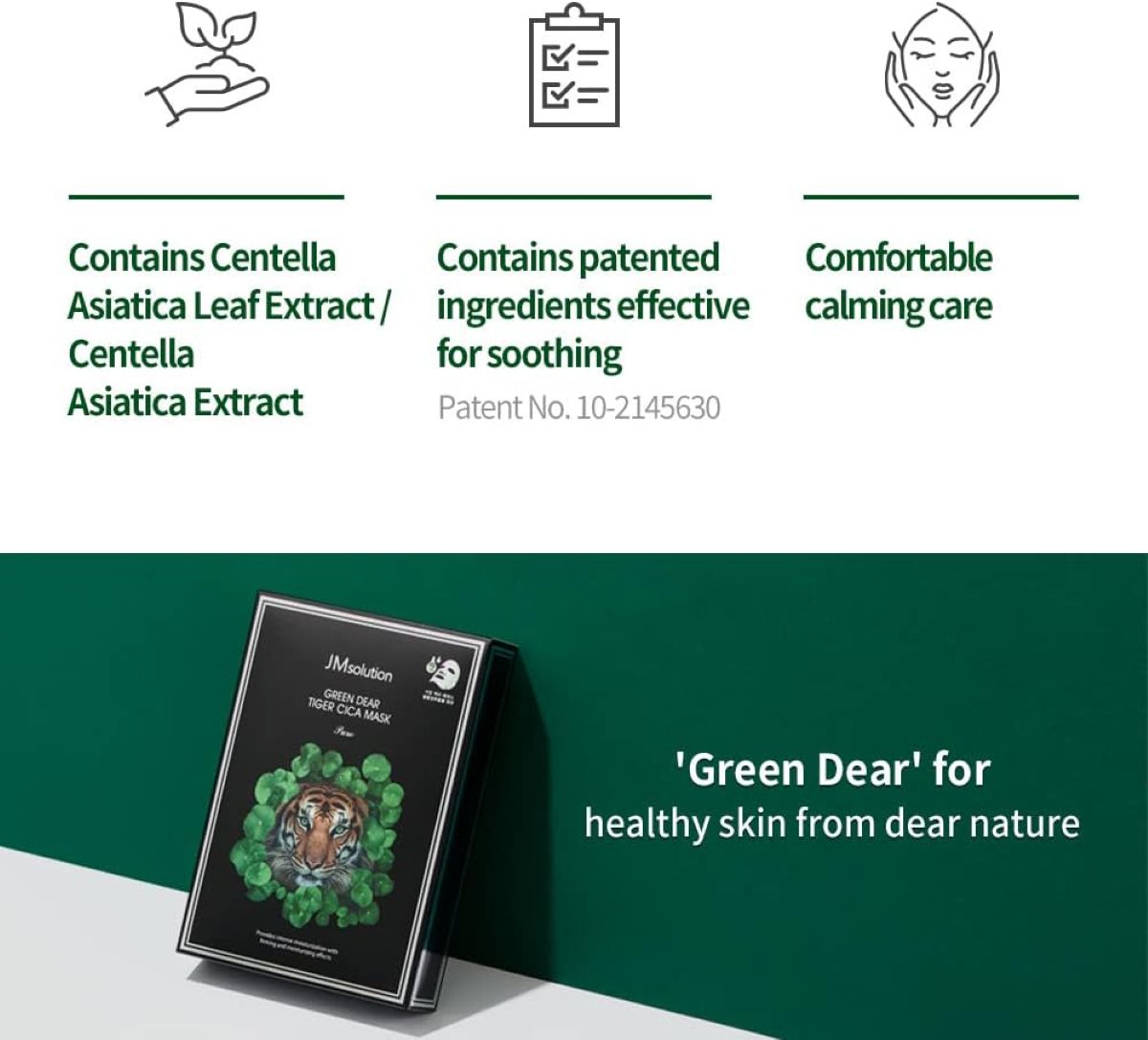 JM Solution Green Dear Tiger Cica Mask 10 Sheets - SKINNOTE INC