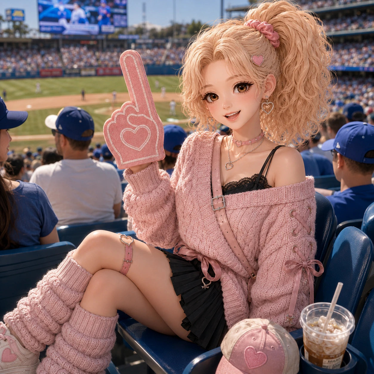 Nana cheering at a baseball game